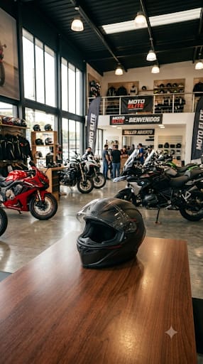 Casco en tienda de motos